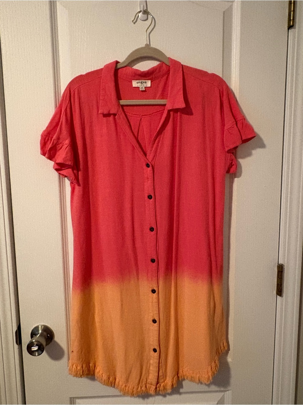 Umgee Pink-to-Orange Ombre Button-Down Mini Dress
